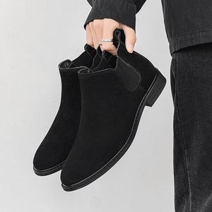 Bottes Chelsea pour hommes, nouvelles bottes en cuir à tige haute, bottes décontractées à tige moyenne en daim, bottes à la cheville - Product Image 2