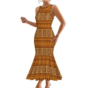 Abito da Sirena Samoana, Abbigliamento Tribale Polinesiano, Tessuto Tapa Masi, Design Tribale Fidziano, Abito Senza Maniche a Coda di Pesce - Product Image 2