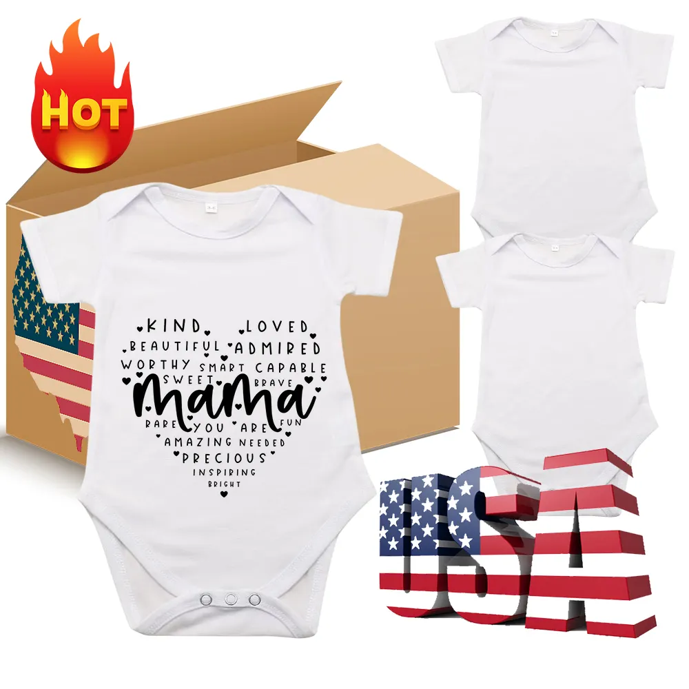 USA Warehouse Baby Girl & boy Newborn baby toddler cloth Jumpsuit white sublimation short sleeve blank bodysuit For DIY printing