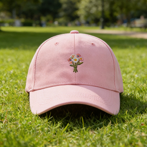 Gorra de béisbol rosa de 6 paneles con ramo de flores bordado – Sombrero para el sol ligero y transpirable para deportes al aire libre - Product Image 5