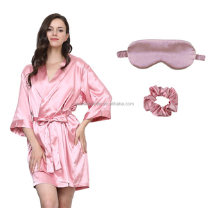 زفاف العروس وصيفة العروس المرأة الحرير الساتان كيمونو فستان مع 5 سروال شعر والنوم - Product Image 2