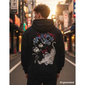Sudadera con Capucha FOXA para Hombre, Bordada con Dragón, 100% Algodón Tejido, Transpirable, Estilo Urbano - Product Image 3
