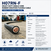Câble d'alimentation industriel HUAQI pour la construction, 1 conducteur, 240 mm, cuivre toronné, isolation caoutchouc, 0,6 kV, pour équipement mobile