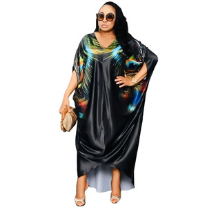 Robe ample à imprimé africain <span class=keywords><strong>et</strong></span> perles, col en V, décorations en dentelle <span class=keywords><strong>et</strong></span> boutons, longueur ras du sol, <span class=keywords><strong>grande</strong></span> <span class=keywords><strong>taille</strong></span> naturelle pour les musulmanes du Moyen-Orient - Product Image 3