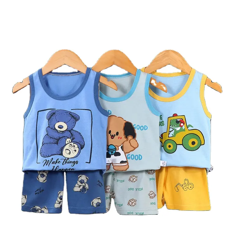 Children Vest Shorts 2 Piece Set Summer Cotton Boy Girls Kids Clothing Cheap Wholesale Baby Clothes