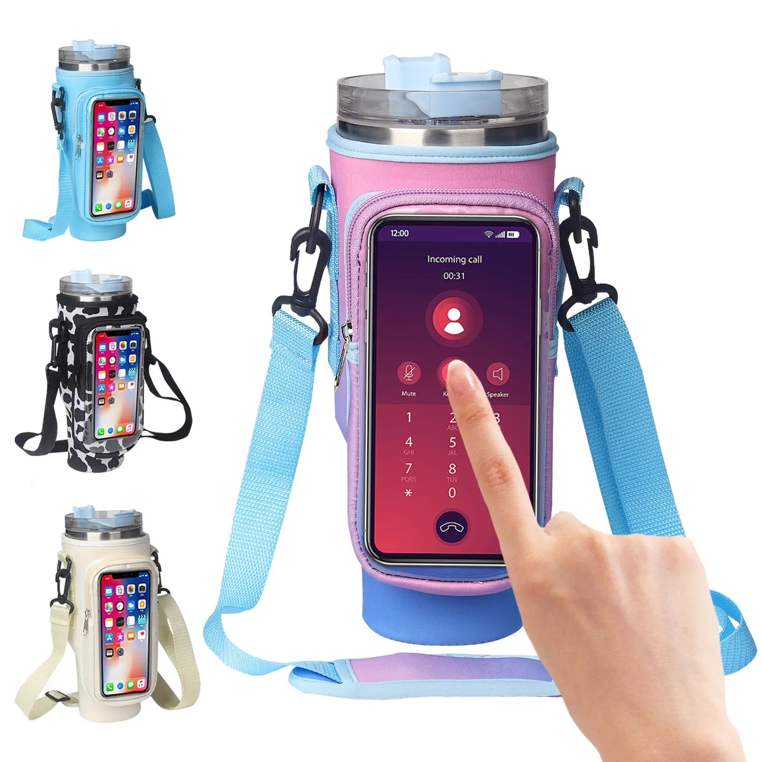 Portable 40oz neoprene adventure quencher water bottle holder sleeve travel waterproof cup holder tumbler pouch with strap
