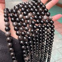 Perles rondes polies en obsidienne argentée naturelle de 4 à 12 mm pour bijoux fantaisie DIY, bracelets, colliers, artisanat fait main, cadeaux de fête