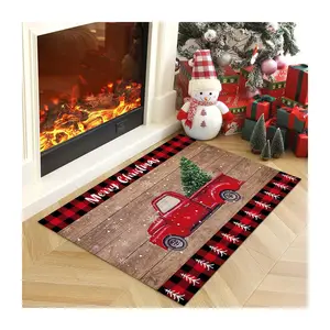 Christmas Doormat Pine Fir Tree and Red Retro Truck Welcome Doormats Home Decor Door Mats Rug Indoor Rugs Non Slip Carpets