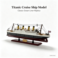Modèle de bateau de croisière Titanic personnalisé avec pont blanc, coque noire, quatre cheminées jaunes et base en bois rouge