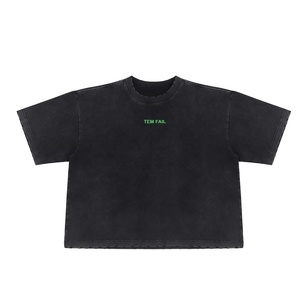 Unisex desgastado lavado ácido de gran tamaño recortada Boxy camiseta Streetwear algodón pesado serigrafía 100% algodón para hombres - Product Image 1