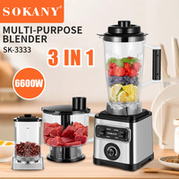 Blender commercial SOKANY33336600W 3 en 1 avec pichet de 3 L et hachoir à viande, 15 vitesses pour les magasins de jus et les restaurants