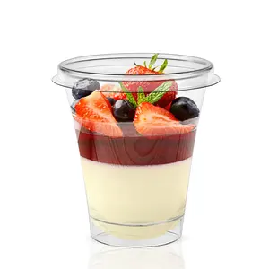 Gói Châu Âu Cốc Pudding Tráng Miệng Bằng Nhựa Trong Suốt 300Ml 10.5 OZ Có Nắp Đựng Kem