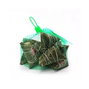 Plastic Buckle Handle Garlic Egg Fruit Mesh Net Bag Heated Sealing Pe Extruded Mesh Soft Garlic Onion Packaging Mesh Net Bags