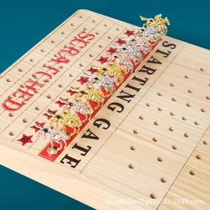 Juego de carreras de caballos de madera con cartas y figuras para niños y adultos, diseño plegable, color madera natural - Product Image 5