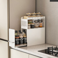 Support de rangement pour bouteilles d'assaisonnement à 2 niveaux Home Push-pull Armoire à épices en métal autoportante et anti-poussière pour coin de comptoir de cuisine