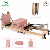 Reformer Pilates Commercial, Tapis de Pilates, Briques de Yoga, Haltères en Silicone, Combo Reformer Pilates Pliable en Chêne Rose Trois Pièces