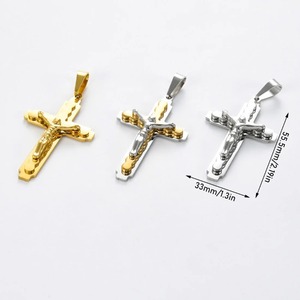 Pendentif croix religieuse en acier inoxydable pour femmes et hommes, couleur argent ou or, crucifix en métal, breloques de prière Jésus, bijoux cadeau - Product Image 2