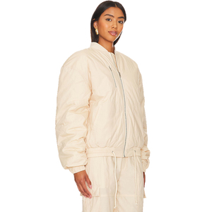 Cut and Sew Nylon Wholesale Custom Silk Screen Printing Zip up Lady Blank <strong>Beige</strong> Fashion <strong>Womens</strong> Bomber <strong>Jacket</strong> - Product Image 2