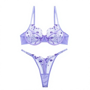 Women's Spandex/Nylon <b>Sexy</b> Lingerie <b>Set</b> Bodysuit 3D Embroidery Herringbone Lace Breathable Eco-Friendly Semi-Sheer Heart Buckle - Product Image 4