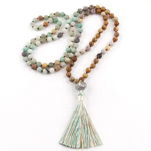 Mode Religieuze Sieraden Multicolor Natuursteen Geknoopte Kwast Legering Hanger 108 Mala Kralen Kettingen Voor Vrouwen Cadeau