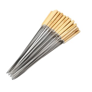 Brochettes en acier inoxydable avec manches en bois, outils de barbecue plats, durables, 25 pièces - Product Image 3