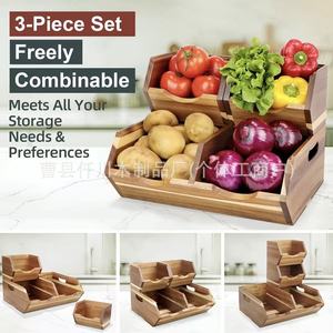 Caja de Almacenamiento de Vegetales de Madera de Acacia de 12.5 Pulgadas, Organizador de Cocina Apilable de Forma Rectangular para Almacenamiento de Alimentos - Product Image 4