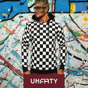 Sudadera con Capucha a Cuadros Negra y Blanca Premium, Sudadera Informal con Cordón de Contraste, Forro Polar, Ropa Urbana de Moda, Logotipo Personalizado - Product Image 3