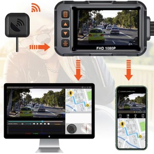 Caméra de tableau de bord pour moto, 1080P FHD, GPS, WiFi, étanche, commande vocale, caméra avant et arrière, grand angle 140 degrés, écran 3.5 pouces - Product Image 2