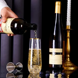 Copa de champán sin tallo de PET de 280 ml, irrompible, de plástico transparente, para bodas y fiestas, con borde dorado, 4 estilos - Product Image 2