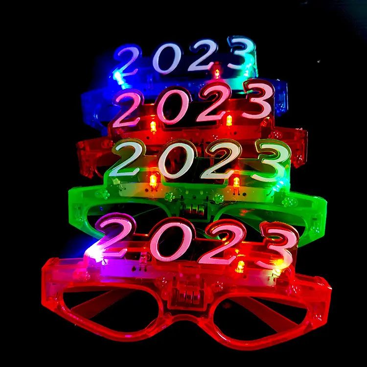 Wholesale Cheap LED light up PC plastic frame NEW year 2023/Happy Birthday/Christmas/Hallows party glasses for funny