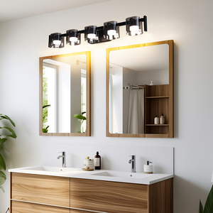 Lámpara de Pared Moderna LED para Baño, con 4 Luces, Pantalla de Vidrio Cilíndrica, Cuerpo de Aluminio, Luz Blanca Cálida de 3500K, Control por Interruptor E27 - Product Image 5