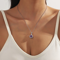 Gracieux RoundPurple Bling Imité Diamant Colliers pour Femmes Fashion Party Argent Plaqué Pendentif Colliers