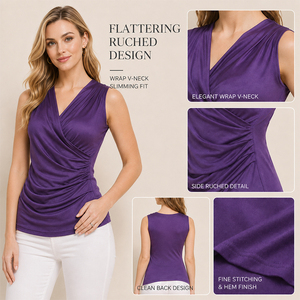 Chaleco sin mangas de punto de seda de morera con cuello cruzado en V, camiseta interior fruncida, logotipo personalizado, suave, transpirable, elegante, para mujer - Product Image 3