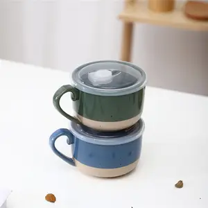 Bulk Großhandel Frühstück Nudel brei Hafer serviert Keramik schale mit Griff und Kunststoff deckel