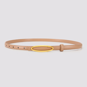 Ceinture élégante pour <span class=keywords><strong>femme</strong></span> en cuir véritable, fine, avec boucle ovale dorée vintage, nouvelle ceinture en cuir véritable pour robe et jean - Product Image 4