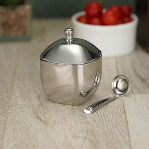 Stainless Steel Sugar Jar With Lid Round Metal Food <b>Container</b> Minimalist Design Tableware Capacity - Product Image 6