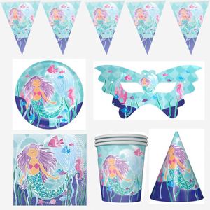 Dernier design sur le thème de la sirène, vaisselle jetable, décorations de fête, ensemble d'assiettes en papier - Product Image 2