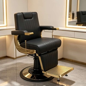 Fauteuil de barbier hydraulique antique doré brun avec siège confortable et structure en aluminium pour salon de coiffure - Product Image 3