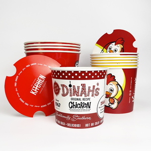 Gıda sınıfı ambalaj kızarmış tavuk kovaları tek kullanımlık özel Logo baskılı büyük patlamış mısır kabı kağıt kova - Product Image 3