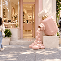 Sculpture moderne géante en fibre de verre en forme de bouteille de parfum fondante avec effet de liquide coulant pour boutique de cosmétiques et rue commerçante