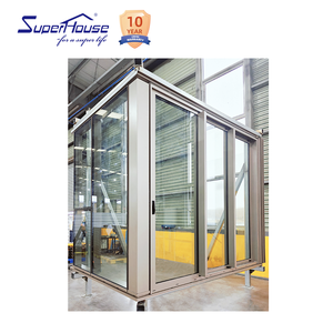 Puerta corrediza delgada <span class=keywords><strong>de</strong></span> esquina E baja <span class=keywords><strong>de</strong></span> vidrio templado <span class=keywords><strong>de</strong></span> 3 capas <span class=keywords><strong>de</strong></span> aluminio con rotura térmica para casa pasiva combina ventanas inclinables y giratorias - Product Image 1