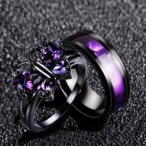 Hot Selling Trendy Wedding Waterproof Non-Tarnished 18K PVD Gold Stainless Steel Zircon Butterfly <b>Couple</b> <b>Ring</b> - Product Image 4