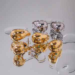 Orecchini a Goccia Punk Placcati Oro 18K, Orecchini a Perno in Acciaio Inox con Zirconia e Perla - Product Image 5