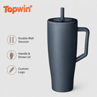 Vaso Térmico de Acero Inoxidable de 40oz con Asa y Tapa con Popote, Logotipo Personalizado, Gran Capacidad, Taza de Viaje para Deportes y Actividades al Aire Libre