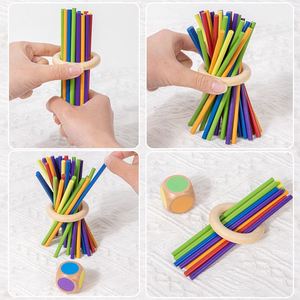Jeu de tri et d'empilage en bois 3-en-1 pour enfants : Jeu de bâtonnets de comptage et Tour de chute de balles - Product Image 3
