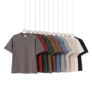 Camiseta de Verano para Hombre, Estilo Americano, Holgada, Vintage, Transpirable, de Manga Corta, Cuello Redondo, Color Sólido, 100% Algodón de Doble Hilo, 300g - Product Image 1