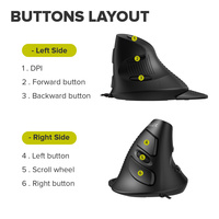 Souris verticale ergonomique Delux M618 BU, 6 boutons, 800/1200/1600 DPI, optique, pour droitier, avec repose-poignet, pour PC portable