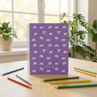 Carnet violet format A4 avec spirale en plastique, couverture résistante aux rayures et pages intérieures colorées, 100 feuilles