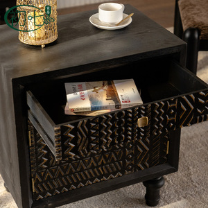Belgian Vintage Black Carved Storage Cabinet With Drawers Handmade <b>Sideboard</b> Bedroom Furniture - Product Image 4