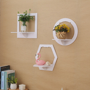 <b>Wall</b> <b>Mounted</b> <b>Shelves</b> Set Of Three Shapes Round Square Hexagon White PVC For Living Room Bedroom Kitchen Storage Display - Product Image 2